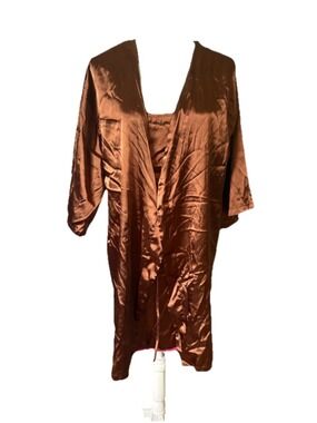 Spoiled Angel XL Satin Robe Slip Set Brown Pink Do Not Disturb Lingerie Y2K